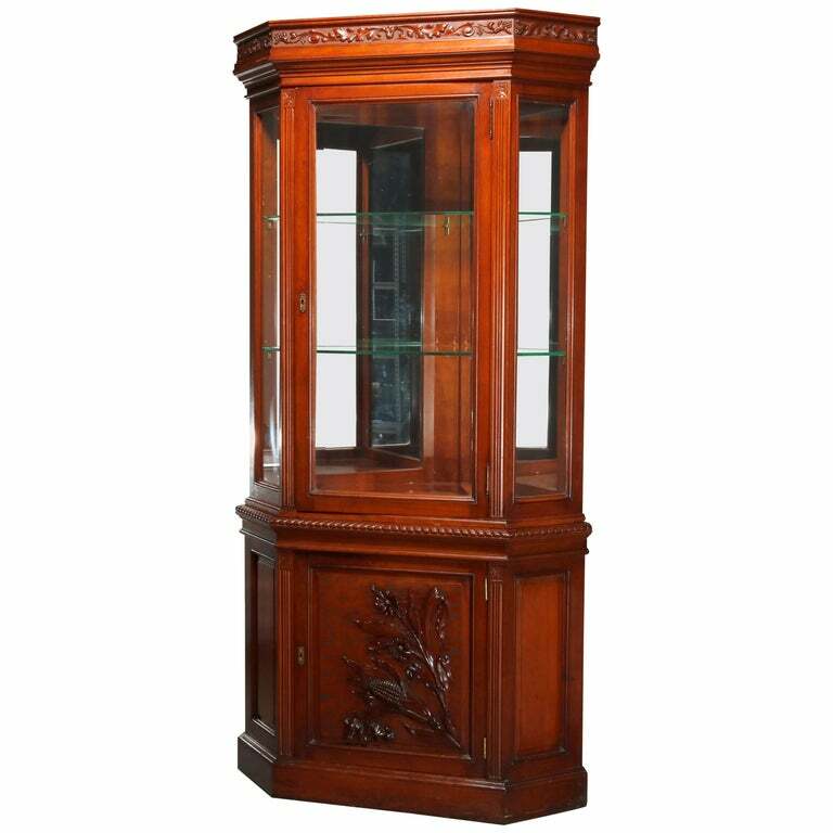 Antique Cherry Faceted & Mirrored Corner Cabinet c1890