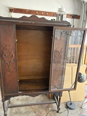 Antique Wooden Radio Cabinet with Glass Door. In Good Shape See Photos