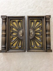 Pair Of Mid Century 1960s Reclaimed Cabinet Doors Yellow Velvet Wood Groovy