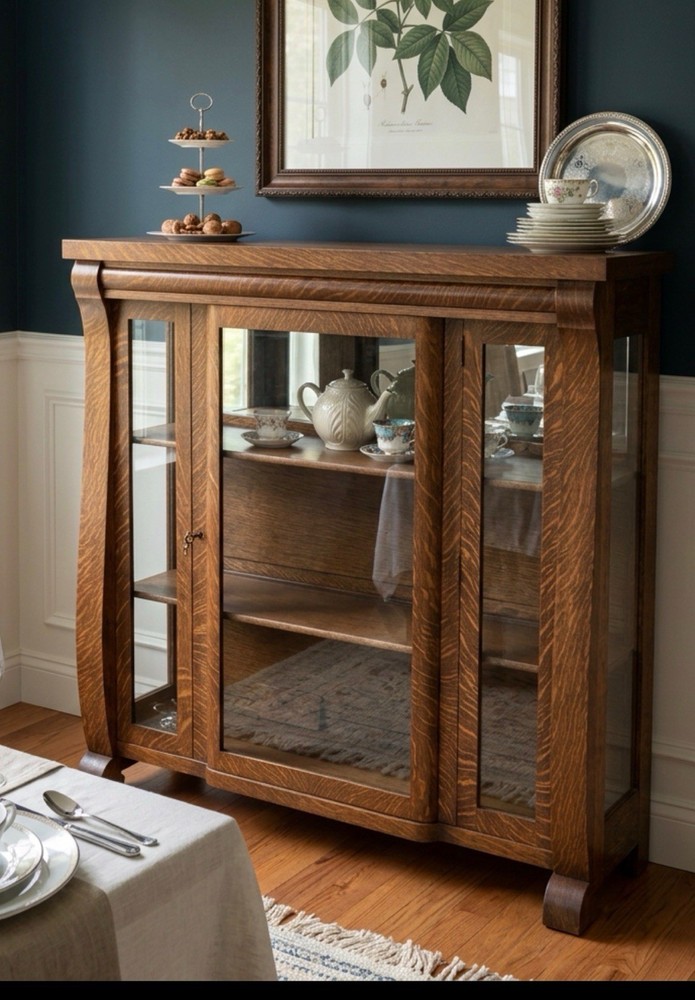 Antique Mission Oak Curio Display Cabinet