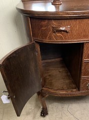 Antique Oak Curved Glass Curio Buffet