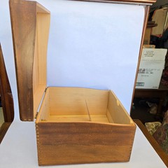 Vintage Oak Dovetail Card File Box Metal Slide Drawer