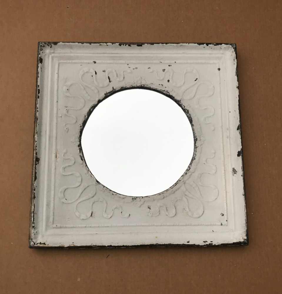 VTG Decorative Salvaged Tin Ceiling 23″ SQ. 12″ Round Mirror Metal Old 1722-25B