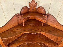 Antique Oak Double Door Serpentine Glass Corner China Cabinet