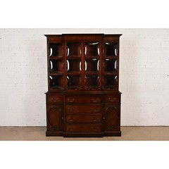 Baker Furniture Style Georgian Mahogany Bubble Glass Breakfront Bookcase Cabinet