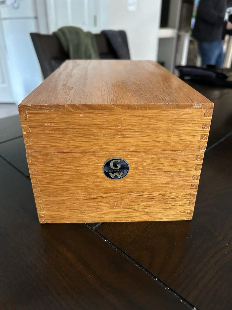 Vintage to Antique Globe Wernicke Lift Top Wooden Light Oak File Box No. 7310-C