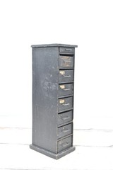Vintage Primitive Black Wood Apothecary Spice 8 Drawer Wall/Counter Cabinet