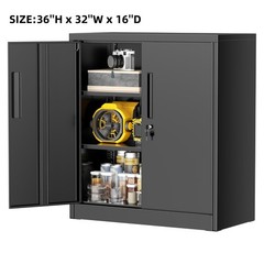 Pure Black Metal Storage Cabinet 36″H With 2 Adjustable Shelves Lockable