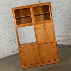 Scandinavian Modern Teak 4 Part Triple Stacked Secretary Display Cabinet Dry Bar