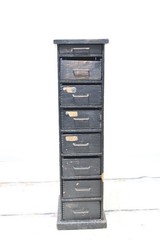 Vintage Primitive Black Wood Apothecary Spice 8 Drawer Wall/Counter Cabinet