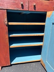 Antique Primitive Red Painted Step Back Cupboard Cabinet Kitchen Hutch Farmhouse