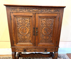 French Antique Renaissance Oak Two Doors & Two Drawer Haul Cabinet