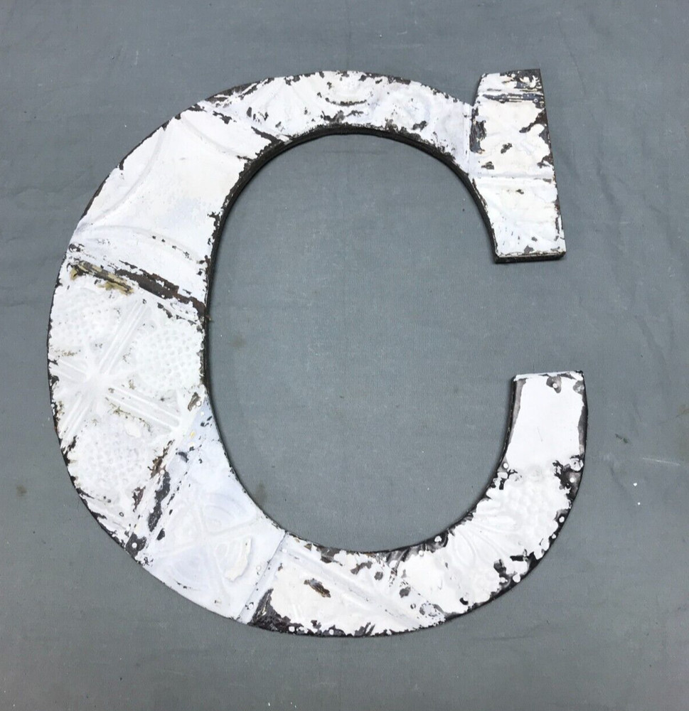 Decorative Salvage Tin Ceiling 16″ Patchwork White Metal VTG Letter C 2023-23B