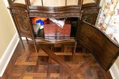 19th Century English Adams Style Vitrine Cabinet With Custom Linen Interior