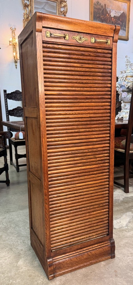 Antique Quarter Sawn Oak Tambour Pull out Drawer Filing Cabinet Circa 1900