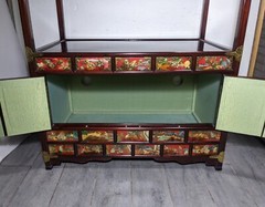 Vintage Asian Oriental Pagoda Style Display Cabinet with Shelf, Drawers