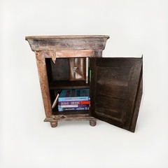Antique Handmade Multicolor Distressed Wooden Panel Door Cabinet with Shelf