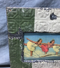 VTG Shabby 11″ Sq. 5×7 Tin Ceiling Metal Photo Picture Frame Old 1724-25B