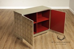 Baker Furniture Pair Of Barbara Barry Silver Leaf Diamond Front Cabinets