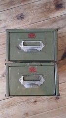 Vintage Metal Veteran series original index filing drawers In Green