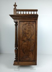 Stunning Antique Corner Cabinet Hand Carved Wood French Breton for left corner W