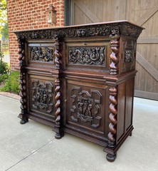 Antique French Oak Vestry Cabinet Bar Sideboard Server Allegorical Barley Twist