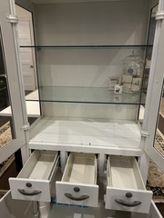 Antique Metal White Enamel Medical Cabinet With Glass Shelves And Drawers
