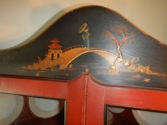 1920 Japanned Oriental handpainted Corner Cabinet Cupboard Chinoiserie Asian