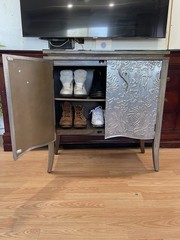 Rare Elegant Cabinet Pier 1 Imports Glass Top Artistic Silver Embossed