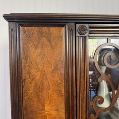 1930s Jacobean Revival Burl Walnut Display Cabinet