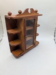 Small Vintage Wooden Curio Wall Mount Knik Knak Cabinet With Door
