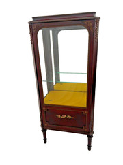 Antique Curio China Cabinet Vitrine Lighted locking door Glass shelf Brass Trim