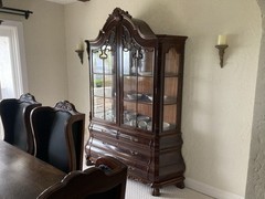 Vintage Dutch Burl Walnut Rococo Bombe China Cabinet Vitrine