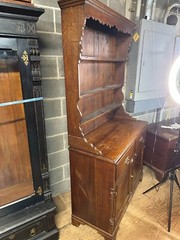 antique Georgian chippendale oak pewter cupboard cabinet 2pc fluted