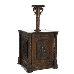 Antique Continental Carved Reliquary Cabinet & Carved Columns 18thC