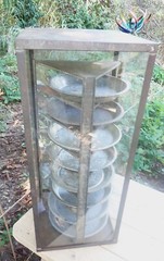 ANTIQUE PRIMITIVE COUNTRY STORE TIN PIE PAN SAFE SCREEN CUPBOARD DISPLAY CABINET