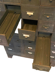 Vintage 45 Drawer Industrial Army Green Metal Stacking Library Card Catalog