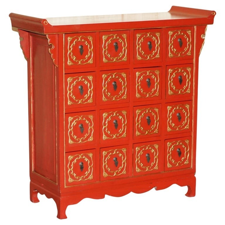 RARE ORIENTAL CHINESE EXPORT VINTAGE CABINET LOTS OF DRAWERS FOR FINE TEAS