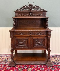Antique French Renaissance Revival Hunt Buffet Server Sideboard Dark Oak 19C