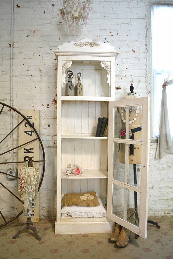 Painted Cottage Shabby Chic French Bookcase / China Hand Made Display Cabinet