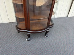 66903 Antique Leaded Glass Oak Bow Front China Cabinet