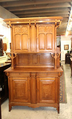 French Antique Oak Art Nuovo Buffet Cabinet / Hutch