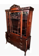 1920s Solid Mahogany Chippendale Antique Traditional Display Cabinet Hutch