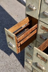 Antique File Cabinet apothecary wood drawer organizer vintage Book Ledger Holder