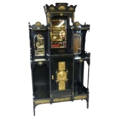 Beautiful Louis XVI Black and Gold French Cabinet (43″ x 12″ x 76″)