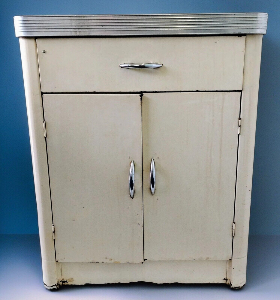 1950s Free Standing 2 Door Cabinet Interstate Metal Product 33x21x26 Formica MCM