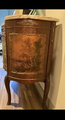 Antique French Style cabinet Marble top,hand painted H 32 1/2″, W 35″,D 17 1/2”