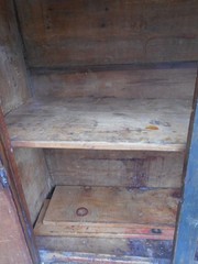 ANTIQUE 18th CENTURY OPEN TOP GREEN PAINTED PEWTER CUPBOARD