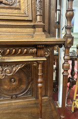 Antique French Henri II Carved Walnut Wine Liquor Display Hall Cabinet 70″H