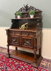 Antique French Renaissance Revival Hunt Buffet Server Sideboard Dark Oak 19C
